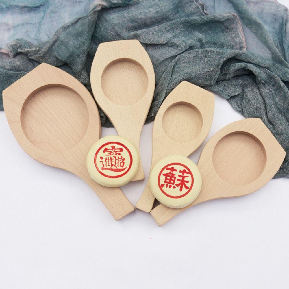 Flat Bottom Wooden Suzhou-style Mooncake Mold Hand Press Cookie Mould Rice Cake Mold Bakery