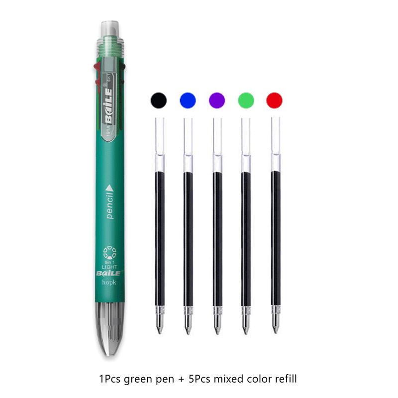 6 in 1 Multifunctional Pen 0.7 mm Ballpoint Pen 5 Colors and 0.5 mm Mechanical Pencil in One Pen for School Office Supplies