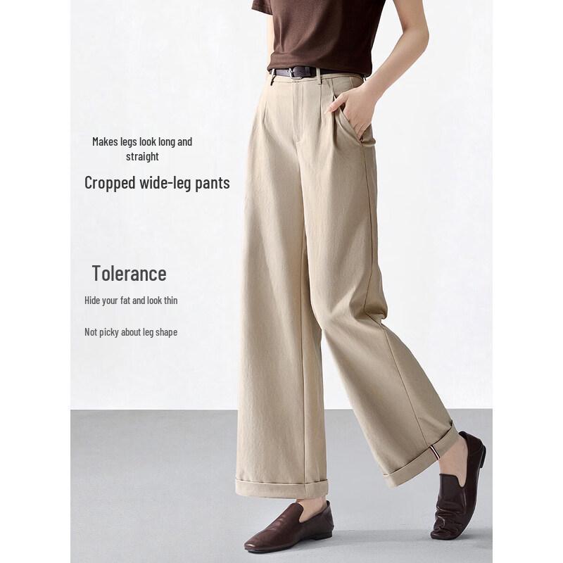 

Mo Hanyi Mei Women s Cropped Wide-Leg Commuter Pants with Color-Block Trim XL