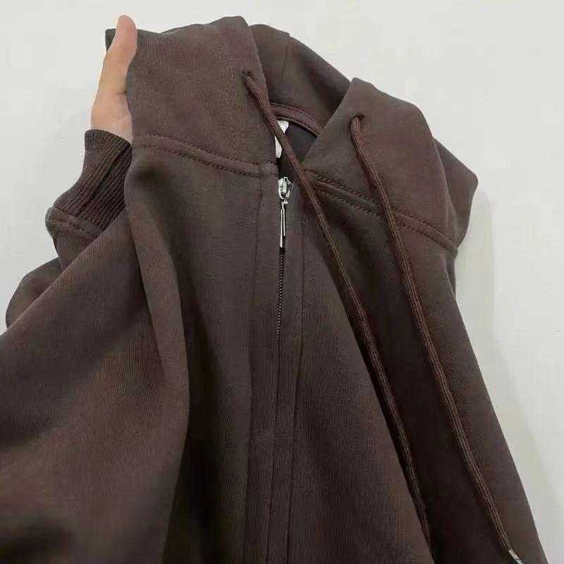 Damen Mantel und Sweatshirt 2025 Neuer Herbst Koreanischer Fauler Stil Locker Mit Kapuze Reißverschluss Strickjacke Oberteil