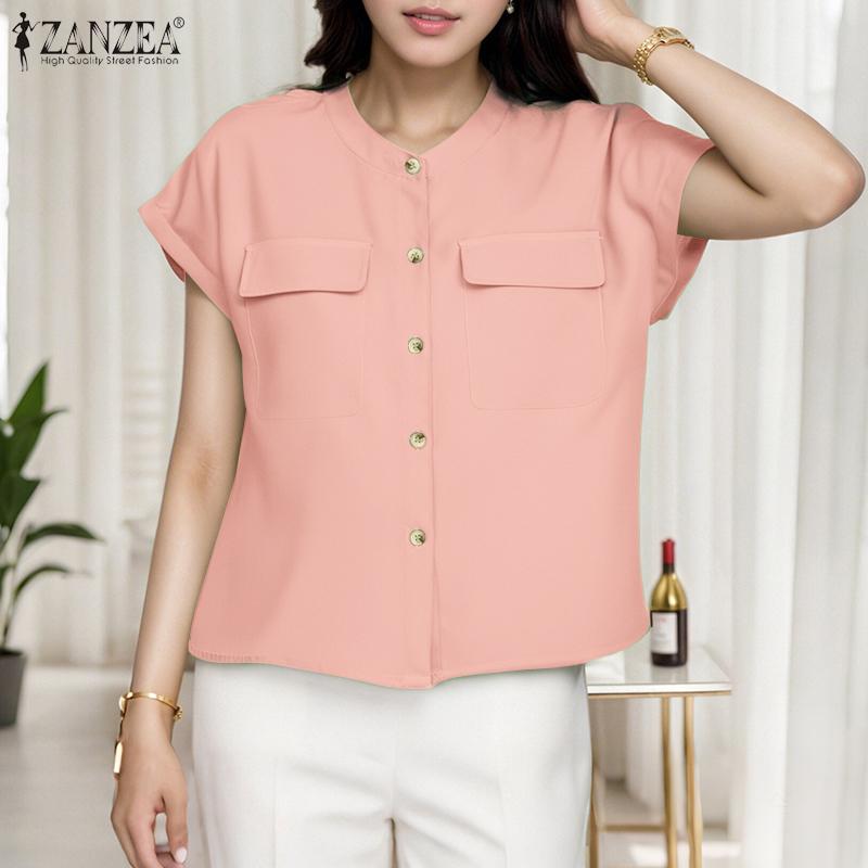 ZANZEA Chemisier d'été ample à manches courtes et col rond pour femme