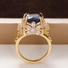 Huitan Gorgeous Dark Blue CZ Female Ring Dazzling Flower Design Aesthetic Women Accessories Anniversary Party New  Jewelry