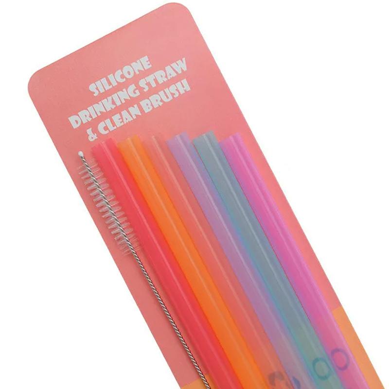

6 шт. Силиконовые трубочки Гибкие прозрачные силиконовые трубочки со щеткой для чистки Многоразовые трубочки для напитков и сока Трубочки для питья молока