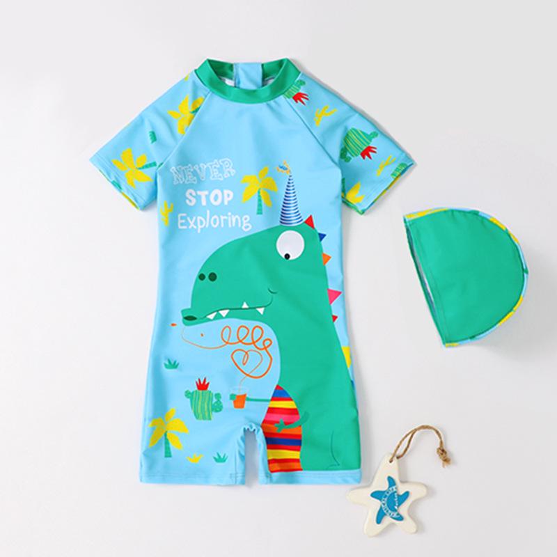 2025 Boys' Cartoon Quick-Dry Short Sleeve One-Piece Swimsuit for Toddlers