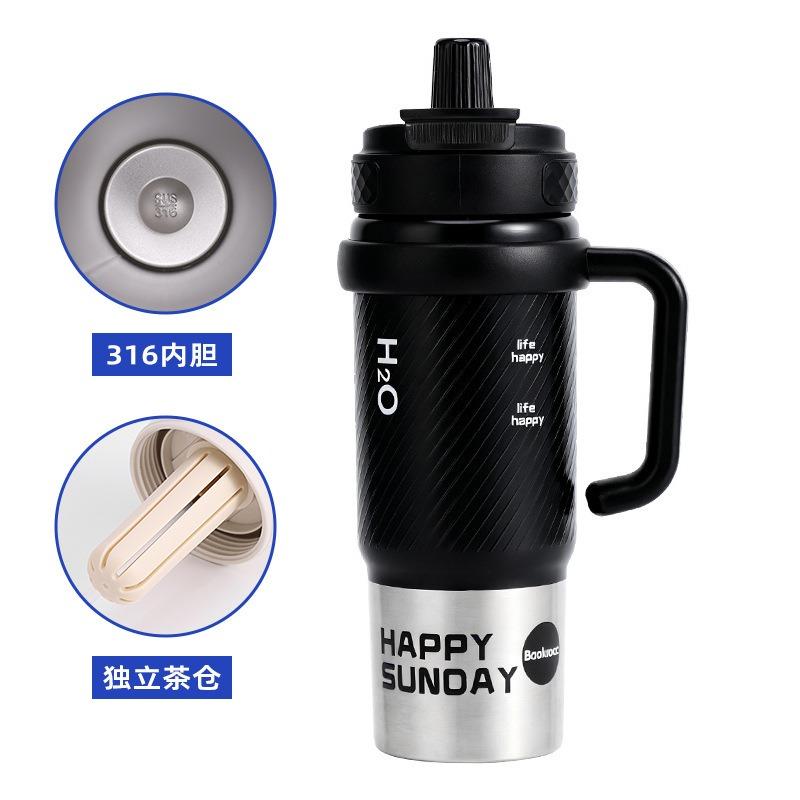 

316 Stainless Steel Double-Drink Sports Water Bottle 800ml Vacuum Insulated Flask with Handle, Leak-Proof for Travel and Gym 800ml чёрный
