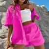 Fashion Casual 2 Piece Sets Women Summer Cotton Shirt And Shorts Suit Short Sleeve Solid Color Long Blouse Elegant Outfits