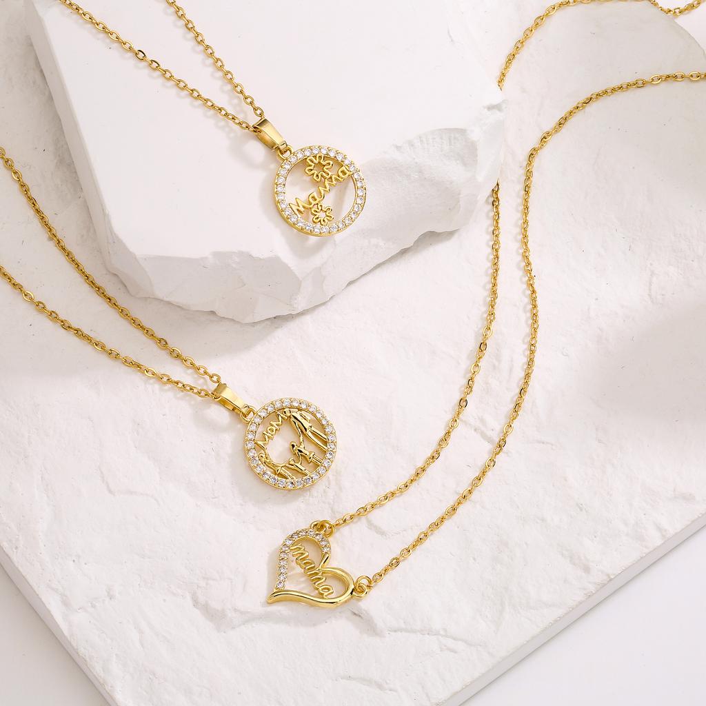 HECHENG,Mother's Day Mama Letter Pendant Necklace For Women,Stainless steel  Chain Choker Personality Zircon New Gifts