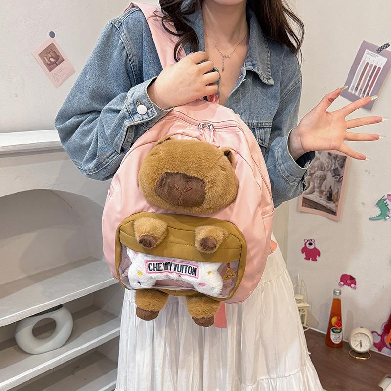 Cute capybara backpack women's large capacity ins design sense funny backpack soft girl girl junior high school student schoolbag