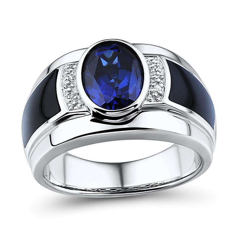 Inel de lux, personalizat, placat cu platină, cu safir, încrustat cu agat negru, fermecător inel pentru bărbați 