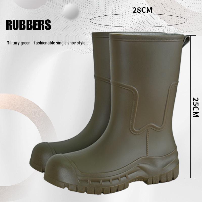 Women's 2025 Fashion Mid-Calf Waterproof Non-Slip Silicone Rain Boots with Thick Sole