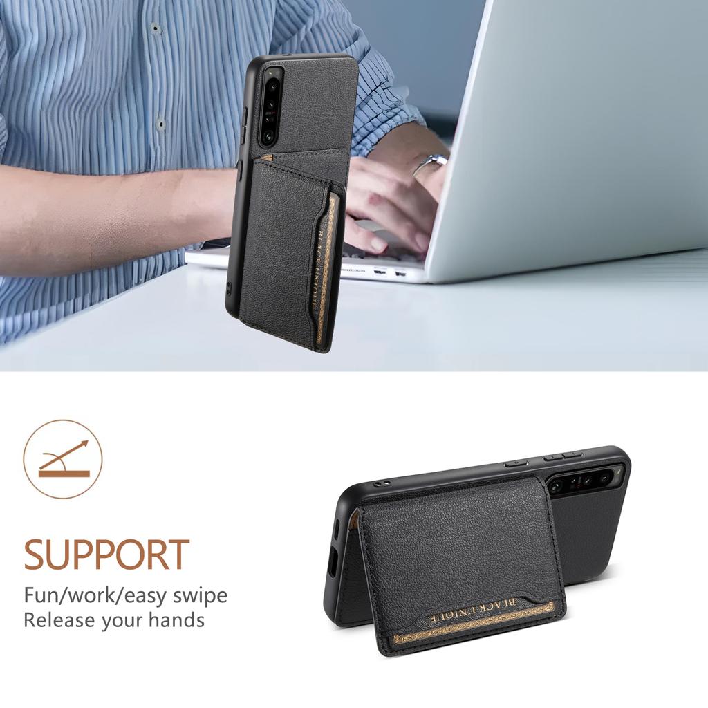 For Sony Xperia 1 IV 5G Back Case PU Leather Calf Texture Card Slots Phone Cover