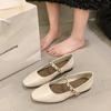Retro flat-soled small square head shoes autumn new buckle small leather shoes women's temperament single shoes