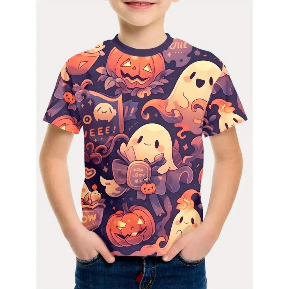 

Halloween Boy s T-Shirt Pumpkin Pattern Summer Short Sleeves Skull Fashion Print Kids Tops Party Gift Children s Clothing 140