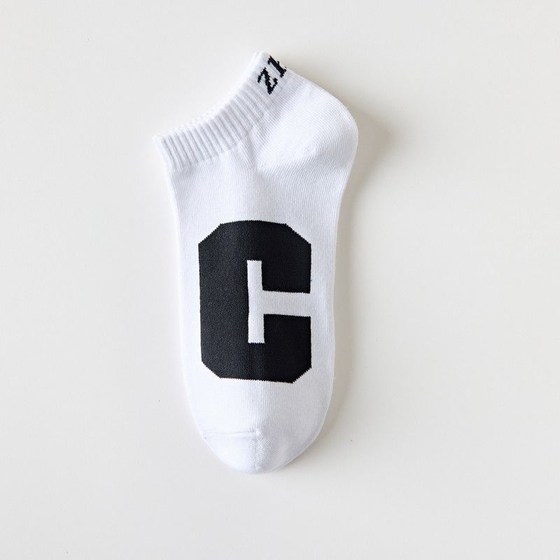 Men's and Women's Short Socks, Summer Thin, Breathable and Trendy Black and White Lettered Boat Socks, Low-top Shallow-mouth Boat Socks