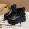 Round Head Small Man Increases Height Live Broadcast Explosion Soft Leather Martin Boots Winter Single Sports Thick-soled Snow Boots Women's Boots S