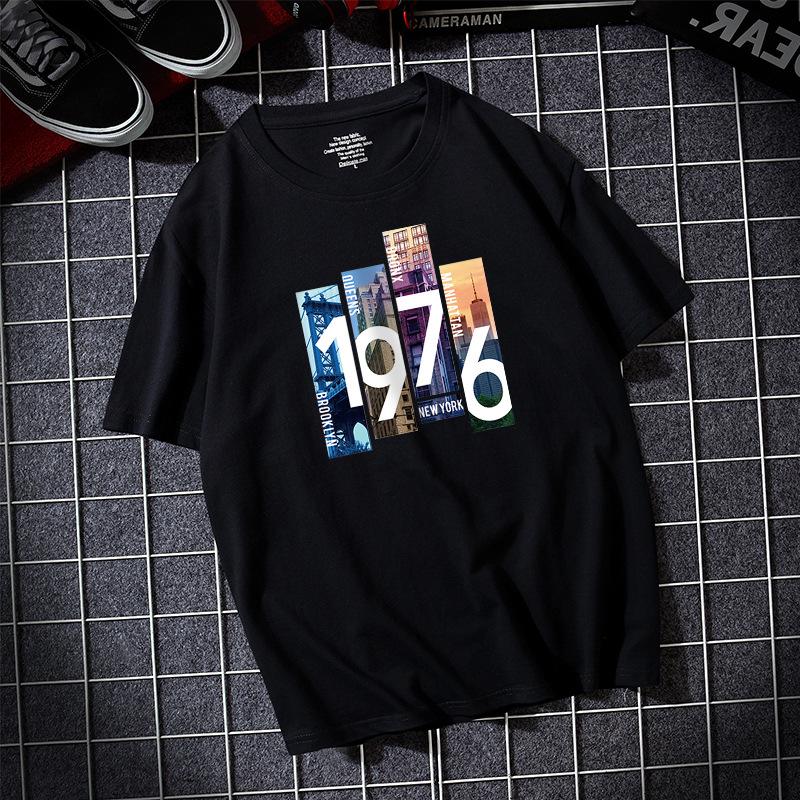 

1976 Большой размер Мужская футболка с короткими рукавами 100% хлопок Повседневная футболка S-6XL M чёрный
