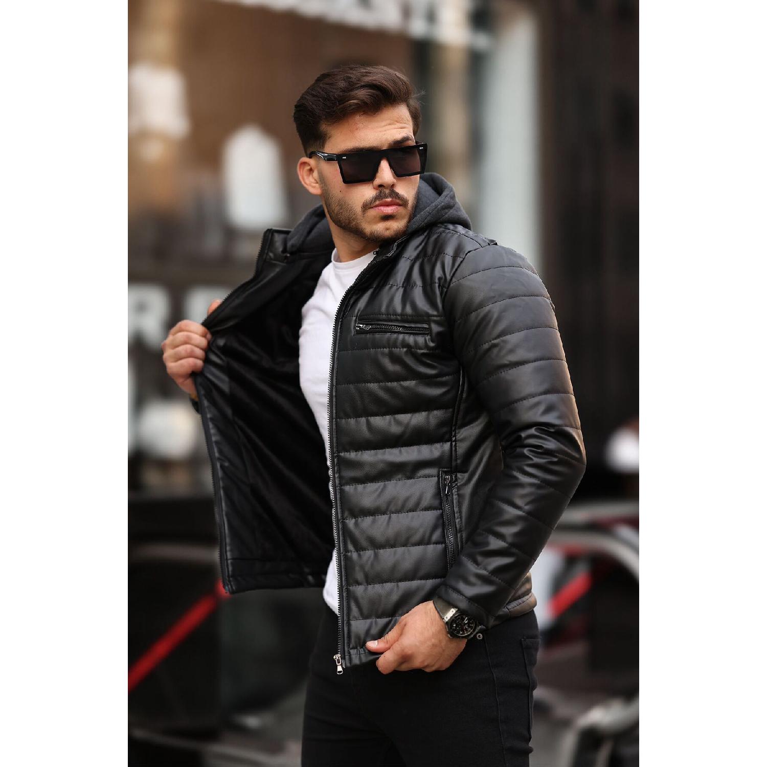 

Кожаная куртка узкого кроя с капюшоном и меховой подкладкой S чёрный