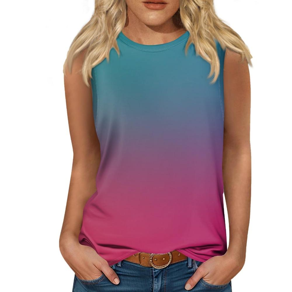 Gradient Color 3D Printed Vest for Women's Round Neck Casual Vest