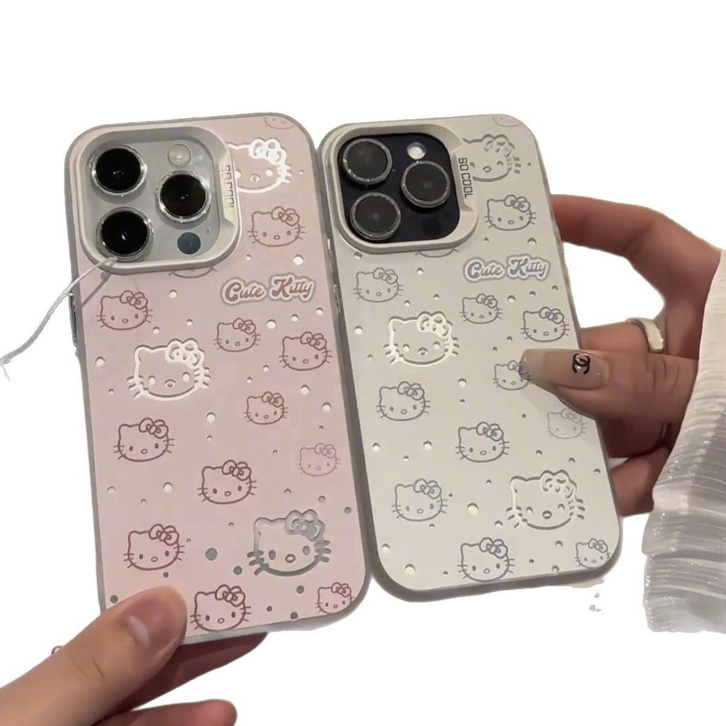 Korean-style Hello Kitty phone case for iPhone 16 Pro Max and iPhone 15 Plus, cute design, drop-proof, suitable for iPhone 14, 13/12.