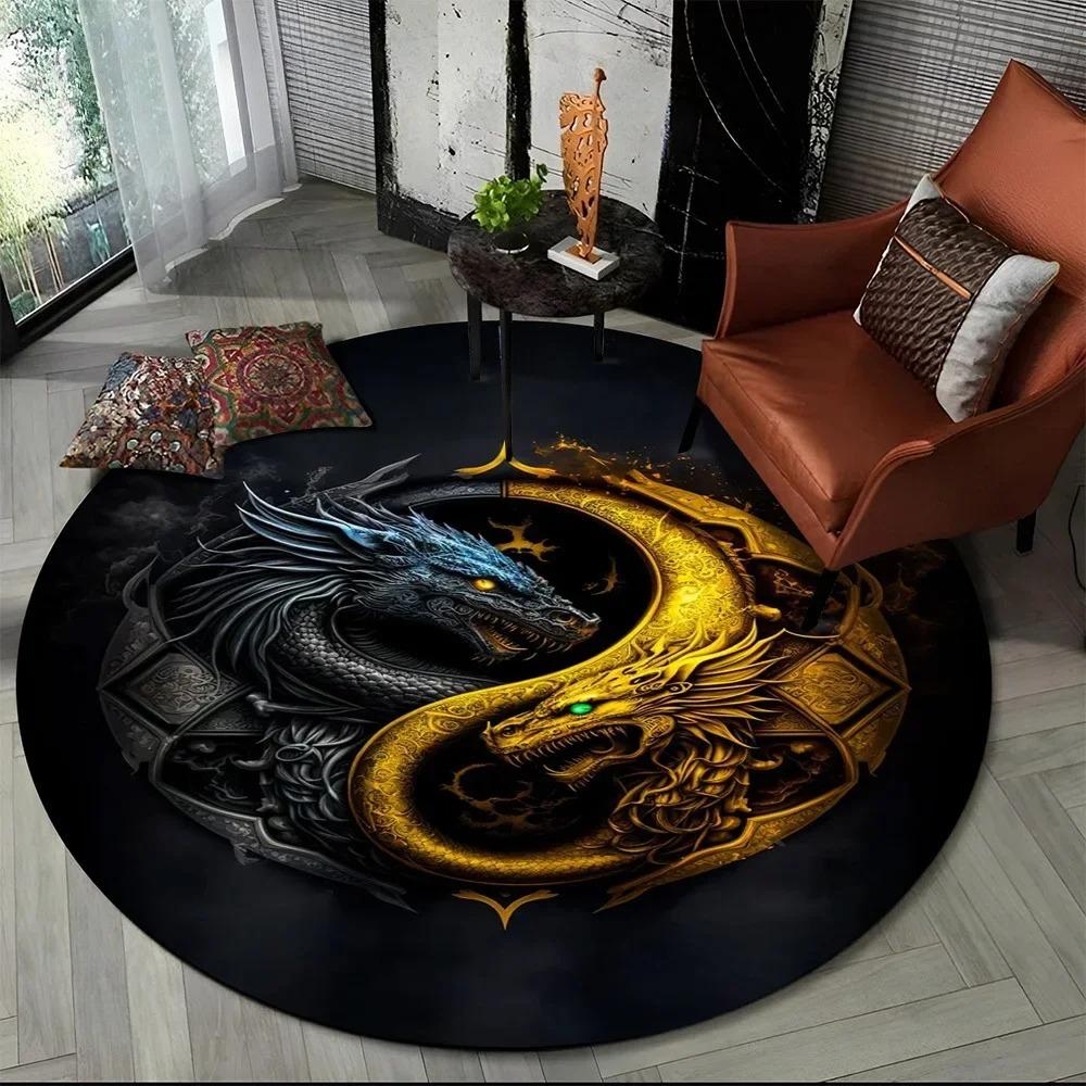

Round Tai Chi Theme Pattern Area Rug Universe Dragon Mat Non Slip Soft Stylish Colorful for Living Room Bedroom Home Decor 80cm x 80cm