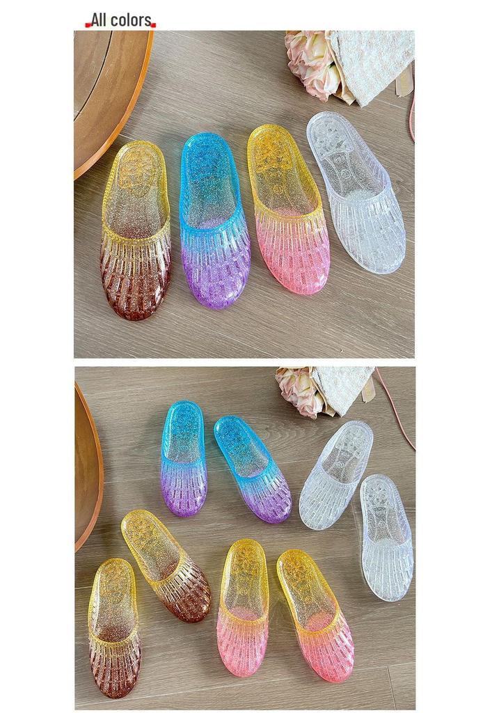 Women's Summer Crystal Toe Cover Non-Slip Jelly Flat Sandals for Outdoors and Home