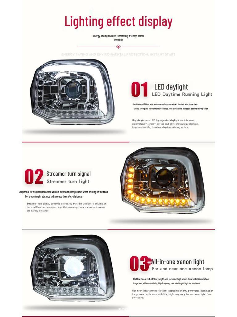 Fits 07-15 Suzuki Jimny: LED Headlight Assembly with Daytime Running Light & Sequential Turn Signal