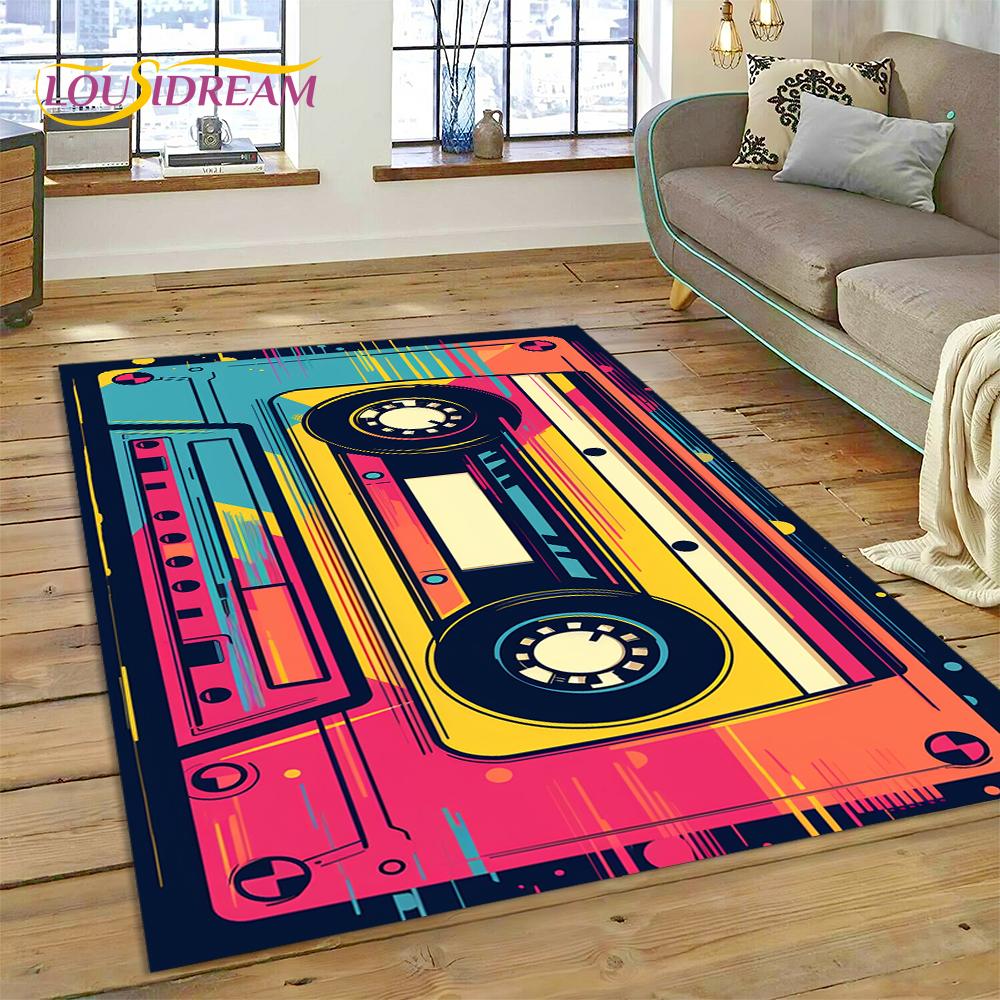 Alfombra con grabadora de casete de música 3D, instrumento de CD retro, para dormitorio, sala de estar, decoración del sofá del hogar, alfombra de suelo para decoración infantil
