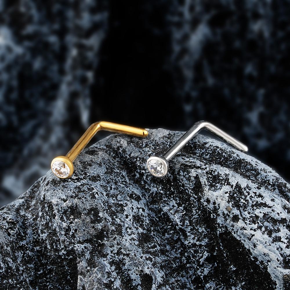 Right Grand ASTM F136 Titanium 20G L-Shaped Nose Nostril Stud Piercing Jewerly CZ/Ball/Heart/Star Nose Screw Stud Ring for Women