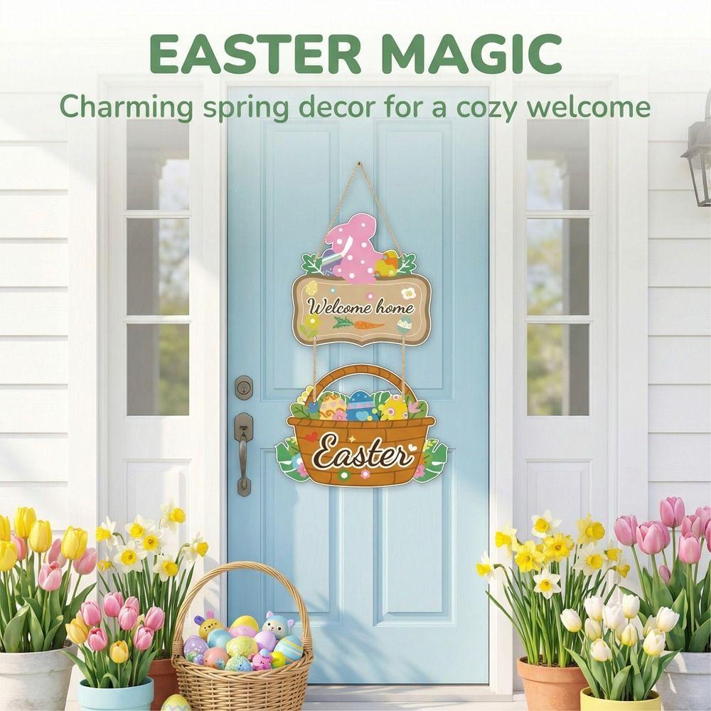 Colorful Easter Door Hanger Paper Bunny Egg Decor Easter Welcome Sign  Party Decoration