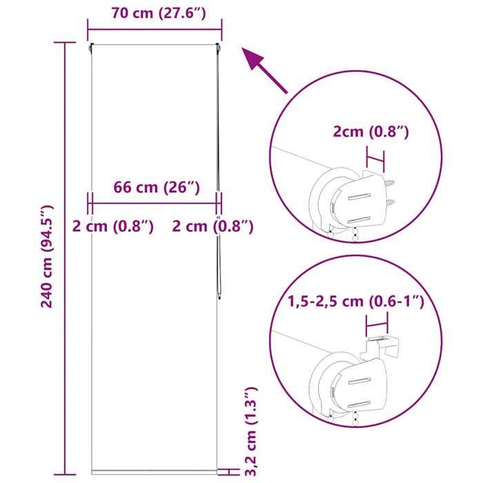 VidaXL Store enrouleur de douche 70x240 cm largeur du tissu 66 cm, store de douche, store enrouleur de rideau de douche, 4014888