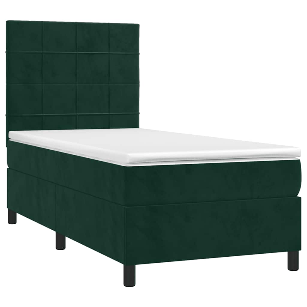 Box Spring Bed with Mattress Dark Green 100x200 cm Velvet