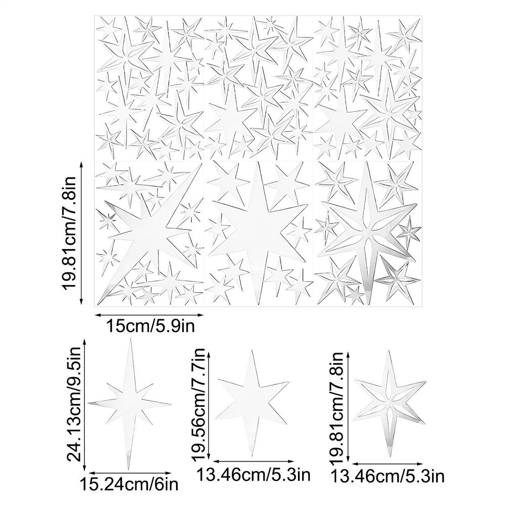 

3D Acrylic 78 Pieces Hollowed Star Wall Decals Removable Ornament Wall Decor Stickers For Ceiling Bedroom Study Room Living Room серебряный