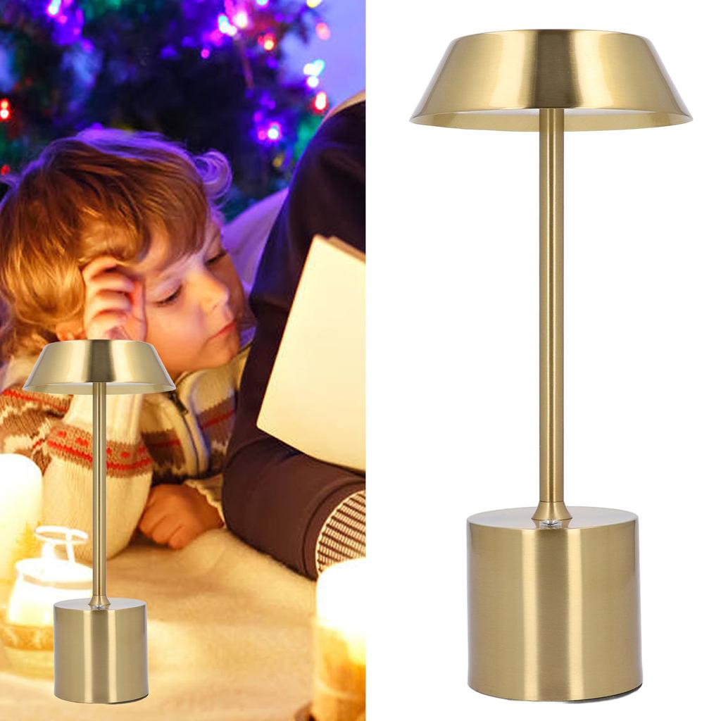 LED Kabellose Schreibtischlampe Gold Wiederaufladbar 3 Farben Touch Dimmbar Batteriebetrieben Schlafzimmerlampe für Re