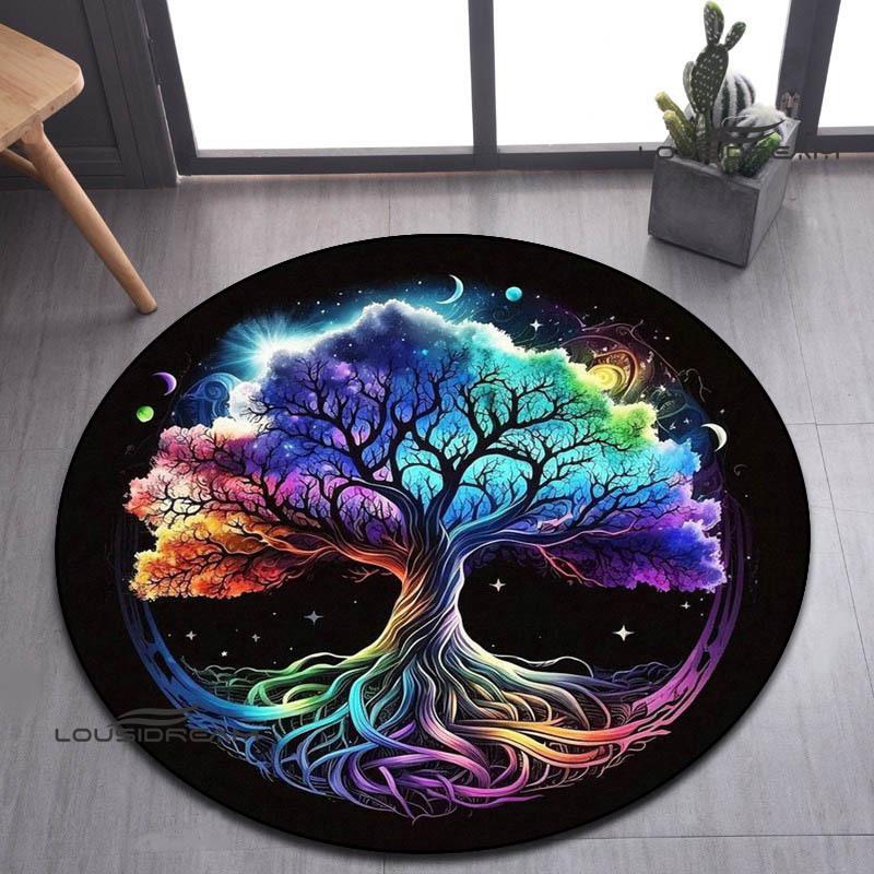 Tree of Life Retro Printed Round Carpet Living Room Bedroom Beautiful Carpet Non -slip Door Pad Floor Mats Birthday Gift