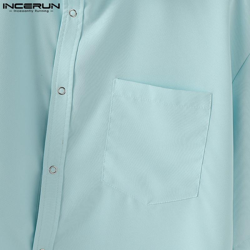 INCERUN Oversized Lapel Neck Short Sleeve Pocket Buttons Causal Shirts Tops