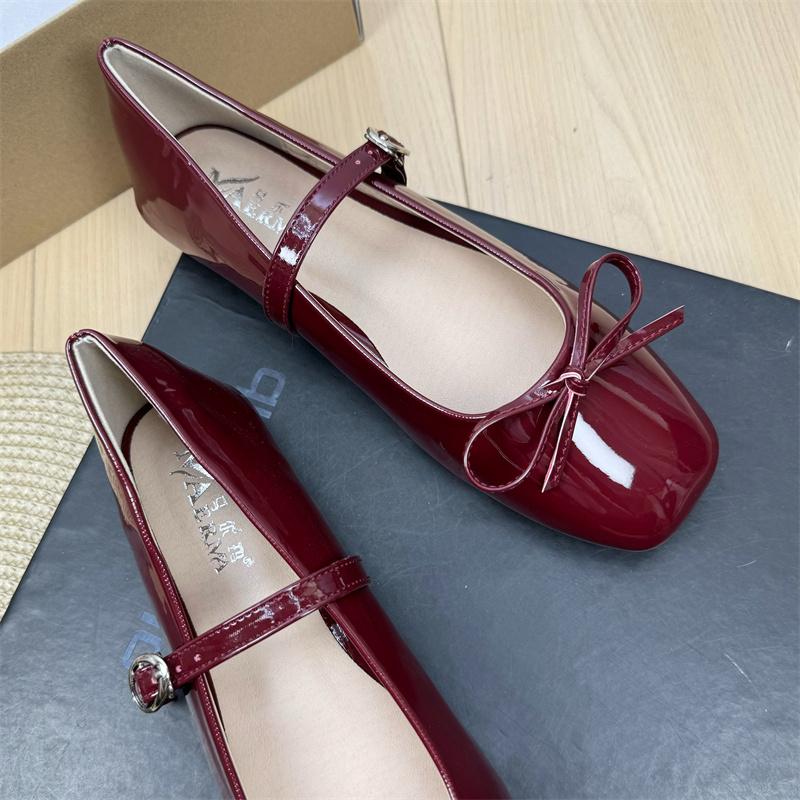 Fashion Flat Shoes for Women's Spring Autumn Square Toe Bow Mary Jane Shoes Women's Patent Leather Casual Women's Shoes Large Size 43 44