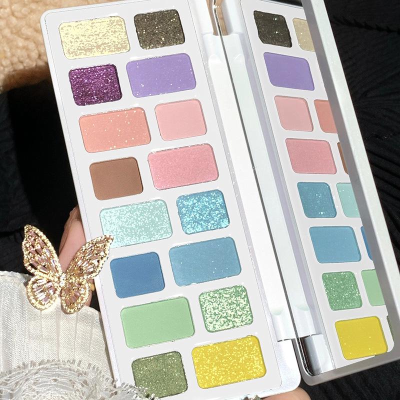 True Colors 16-Color Eyeshadow Palette: Matte, Shimmer, and Glitter for Cosplay, Stage, and Student Makeup.
