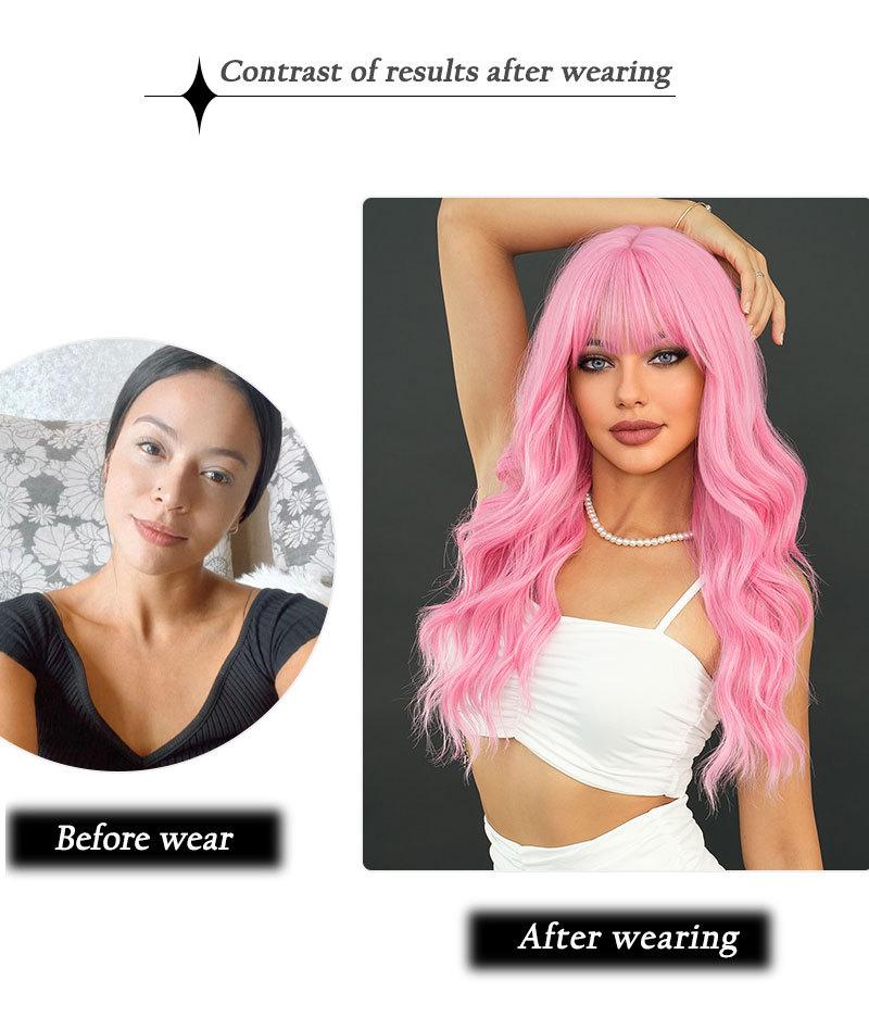 Dlouhá Kudrnatá Růžová Červená Syntetická Paruka Střední Cestička Přírodní Lolita Paruka Pro Ženy Denní Cosplay Tepelně Odolná Paruka Velké Vlny