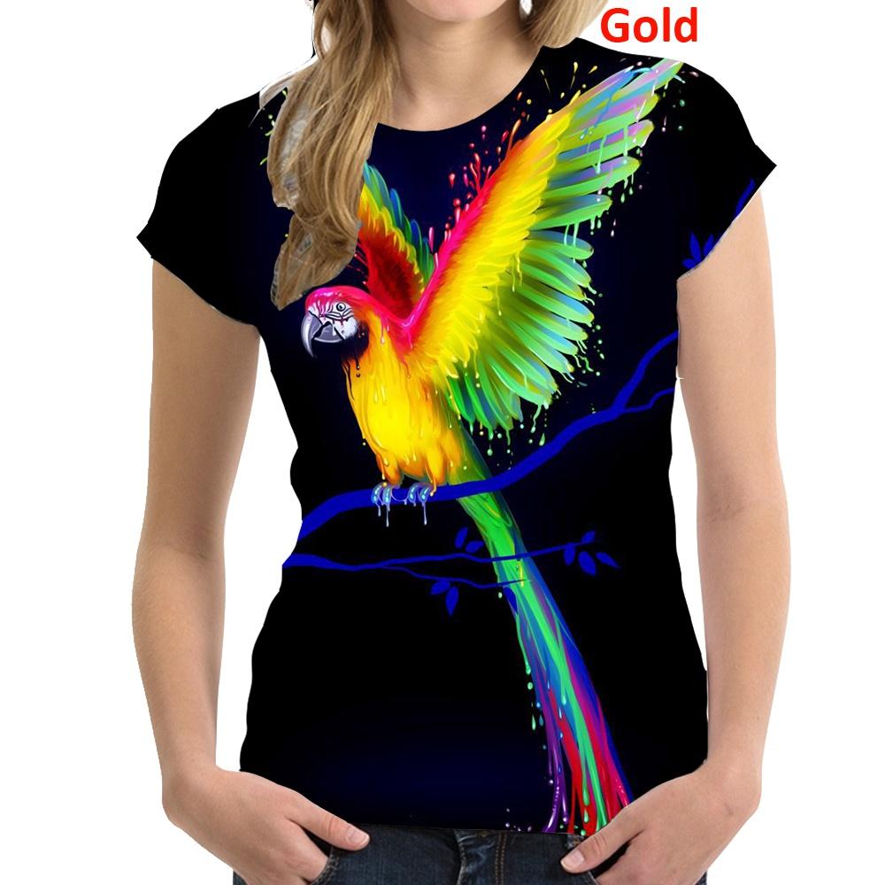 2024 Women's Fashion 3D Print Parrot Short Sleeve T Shirt Bird T-shirt Casual Flower Tee