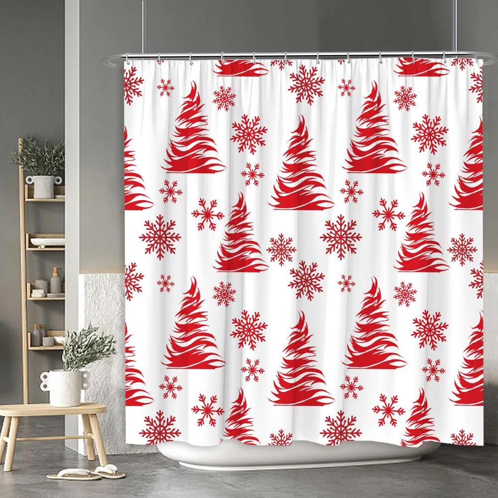 Christmas Shower Curtain Santa Claus Snowman Moose Cartoon Christmas Tree Winter Home Polyester Fabric Bathroom Decor Curtains