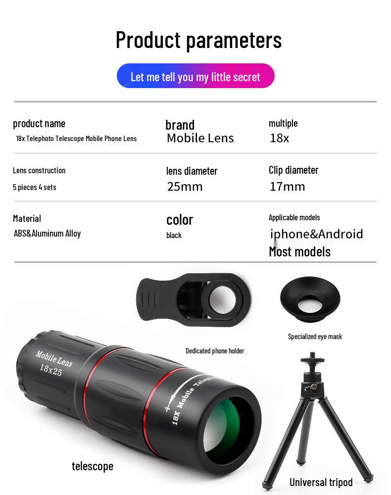 18× HD Mobile Phone Telephoto Lens for Concert & Long-Distance Photography
