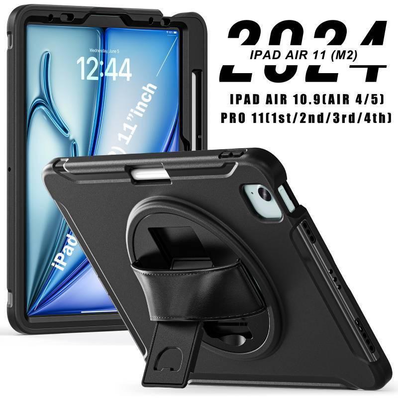 IPad 11 Case With Hand Strap 360 Rotating Stand Multi-Angle Silicone Cover
