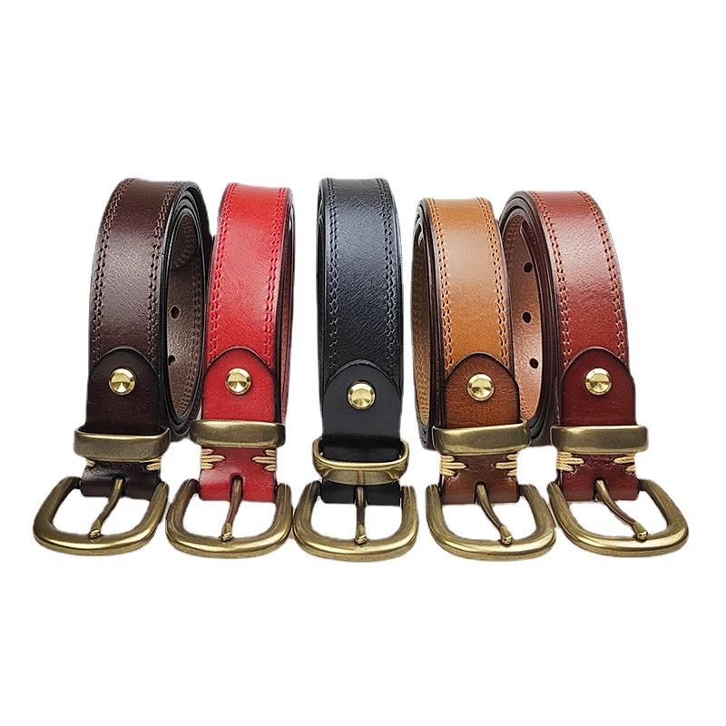 Premium Women'S Leather Belt Casual Business Copper Buckle Belt Simple And Fashionable First-Layer Cowhide Belt