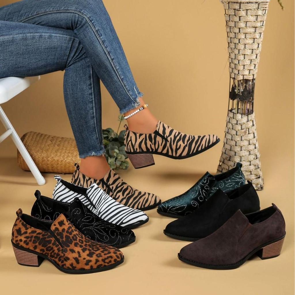 Women's Pointed Toe Chunky Heel Suede Shoes - Four Seasons Office Casual