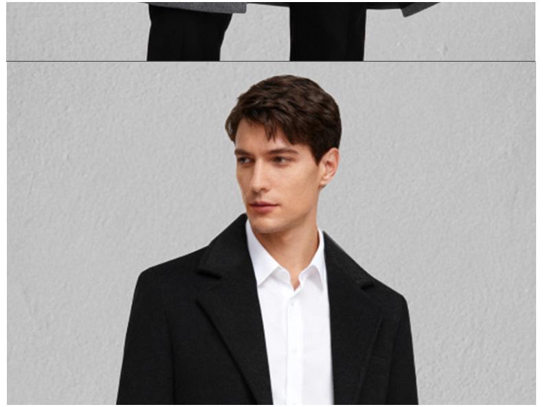 Men's Long Wool Coat with Suit Collar and Thick Cotton Lining