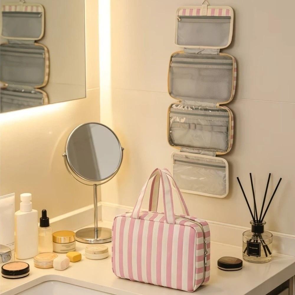 Striped Travel Storage Bag Large Capacity Clothing Bag Carrying Case Make Up Bag Home