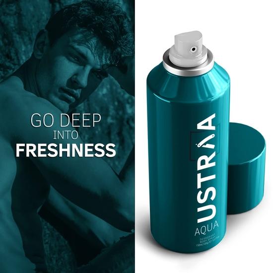 Ustraa Black Deodorant for Men - 150ml - Strong and Intense Fragrance | Fights Bad Odour & Aqua Deodorant For Men - 150 Ml