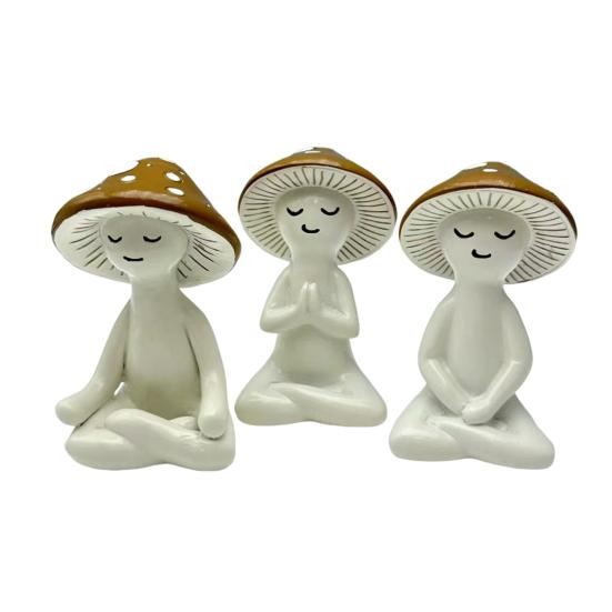 3Pcs/Set Meditation Mushroom Statue Sitting Mushroom Man Figurine Resin Sculpture Home Office Desktop Decoration Ornament