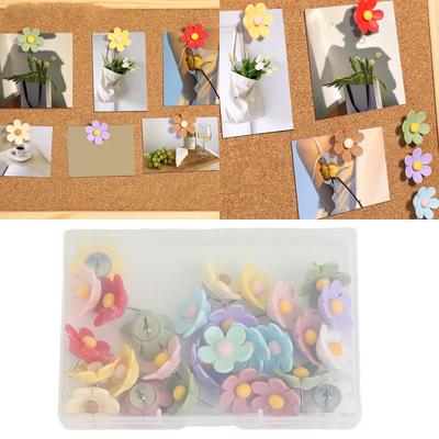 20/30Pcs Flower Head Push Pins Cork Notice Board Thumb Tacks Drawing Pins Flower Head Pushpin for Office Bulletin Boar