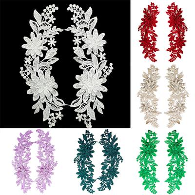 1 Pair Embroidered Trim Patches 3D Flower Applique For Clothes Bag Lace Flower DIY Hollow Exquisite Badges Accessories 23X8cm